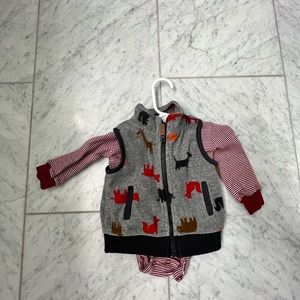 Carter’s 6 Month Red Long Sleeve Grey Vest Set Animals Fall